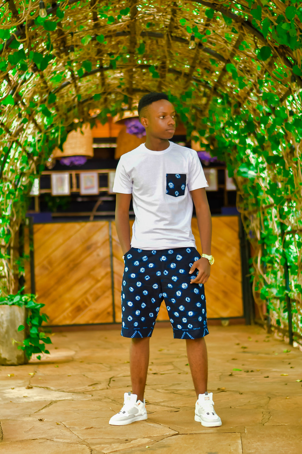 The Men's Floral Indigo Shirt & Shorts Set