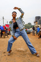 The Floral Kanga Cropped Denim Jacket