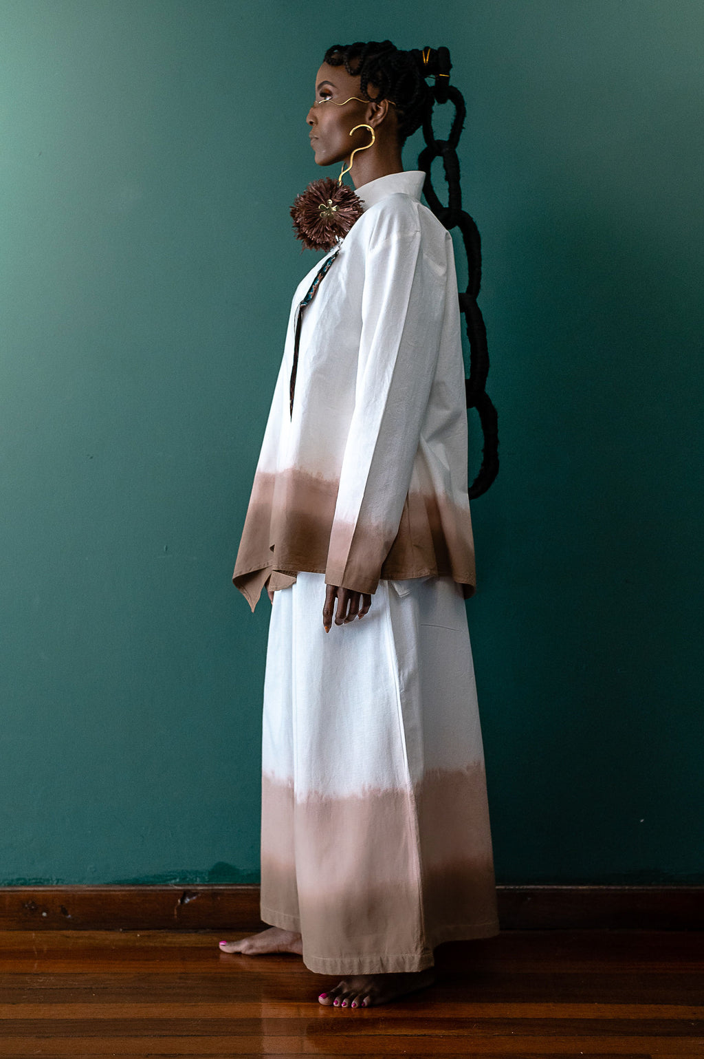 Earth Draped Asymmetric Ombré Set