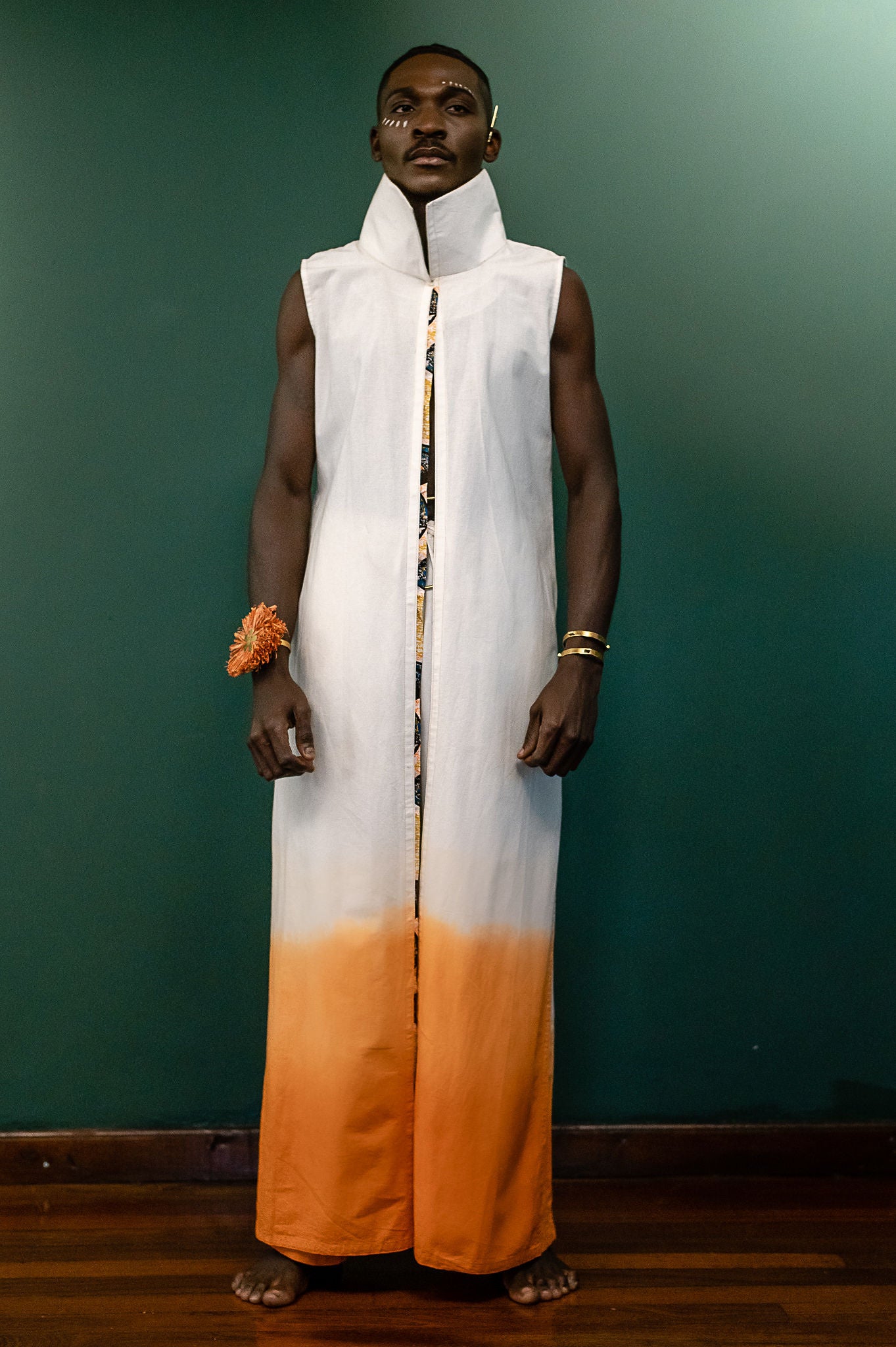 Fire Draped Sleeveless Ombré Vest Set from AfroWema's UHAI collection, handcrafted in Kibera