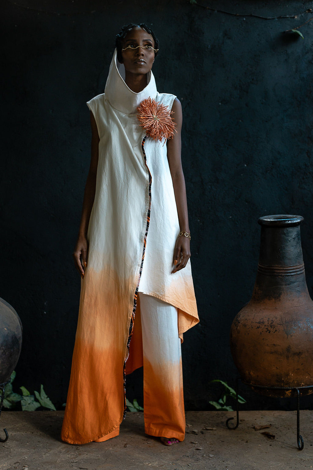 Fire Draped Hooded Ombré Tunic Set