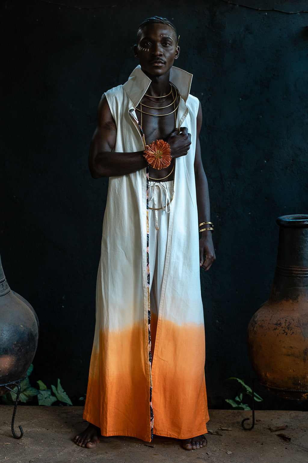 Fire Draped Sleeveless Ombré Vest Set