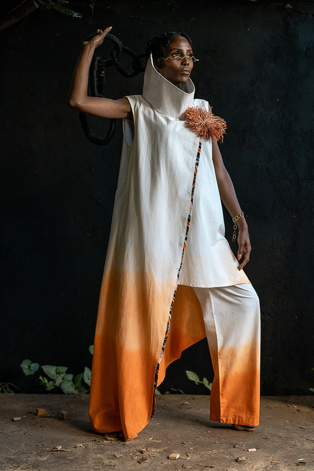 Fire Draped Hooded Ombré Tunic Set
