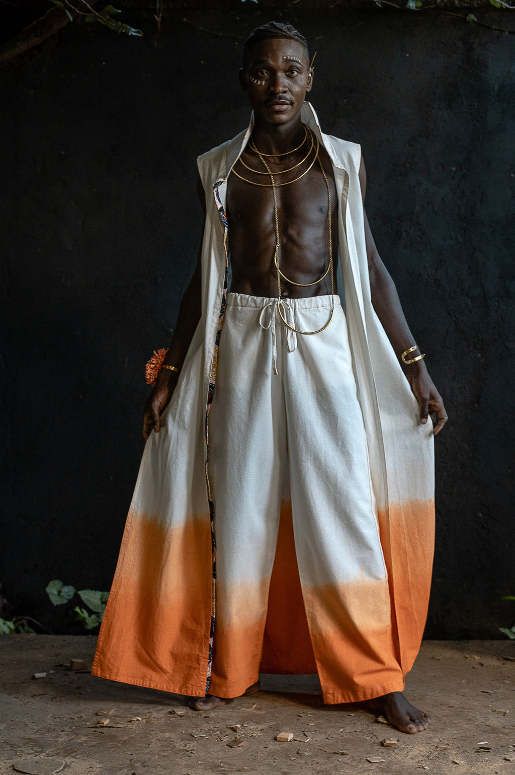 Fire Draped Sleeveless Ombré Vest Set