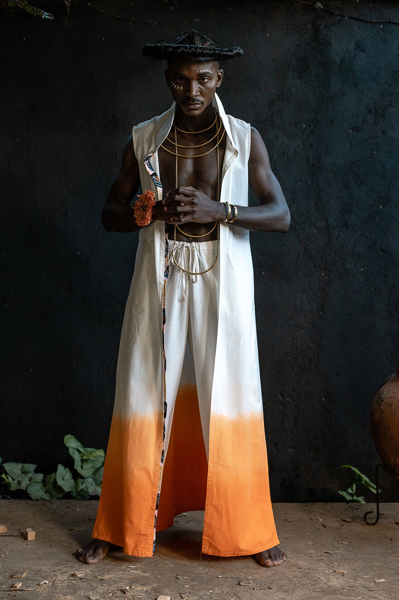 Fire Draped Sleeveless Ombré Vest Set