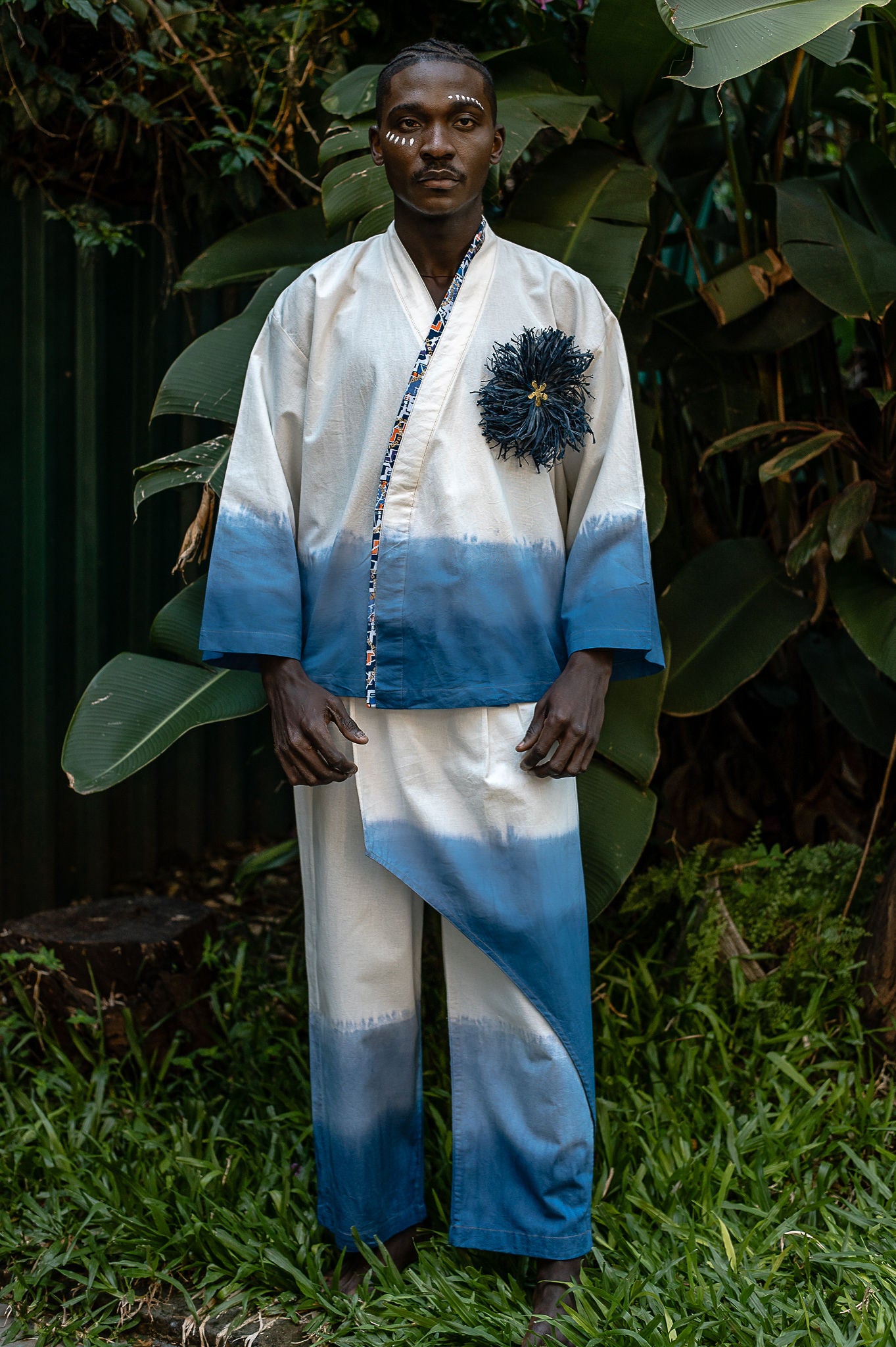 Water Draped Indigo Tide  Kimono Set